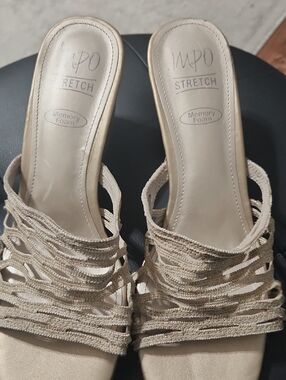 Impo Beige Strappy Memory-Foam Slide Mules